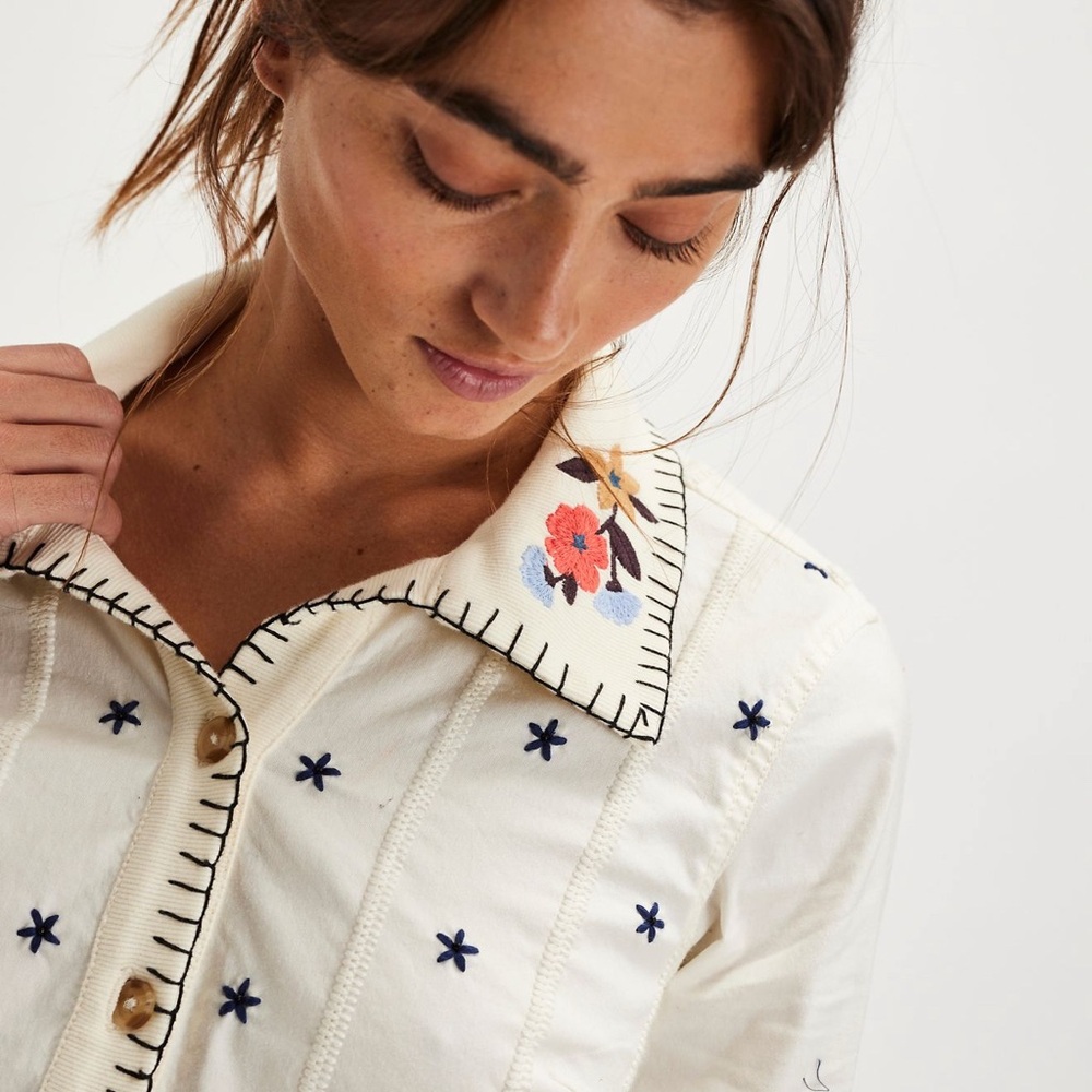 Embroidered Floral Button-Up Shirt Free People NEW 
Classic, Slim Fit